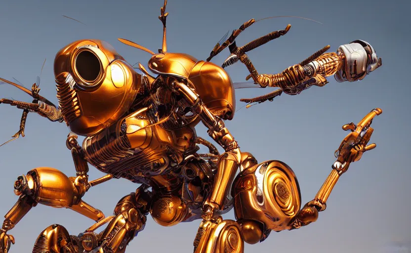 Image similar to insect robot, hyperdetailed, artstation, cgsociety, golden hour 8 k