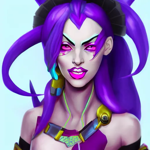 Prompt: Portrait of Jinx from Arcane, angry, Arcane, League of Legends, trending on ArtStation, by Alexandre Bourlet