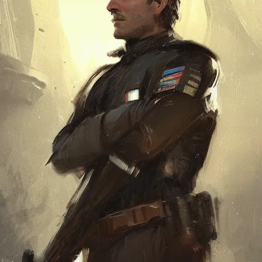 Image similar to portrait of a man by greg rutkowski, british features, short black hair in military style, straight jaw, tall and strong, star wars expanded, universe, he is about 3 0 years old, wearing imperial admiral uniform, artstation hq