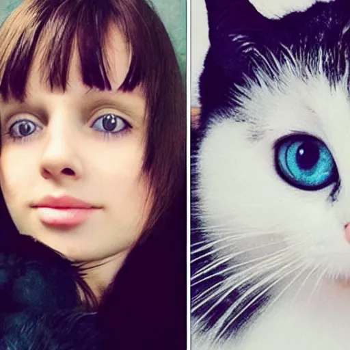 Prompt: uncanny mix between girl and cat