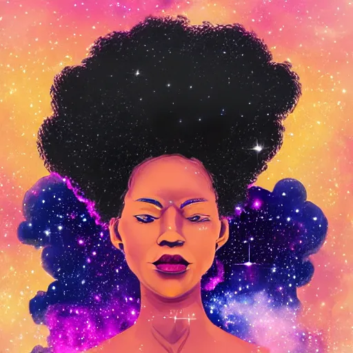 Prompt: black woman with afro hair, galaxy, nebula, 8k,