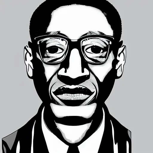 Prompt: portrait of gus fring with half his face replaced by metal robotics