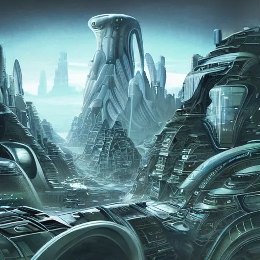 Prompt: futuristic alien city, sci fi art, highly detailed