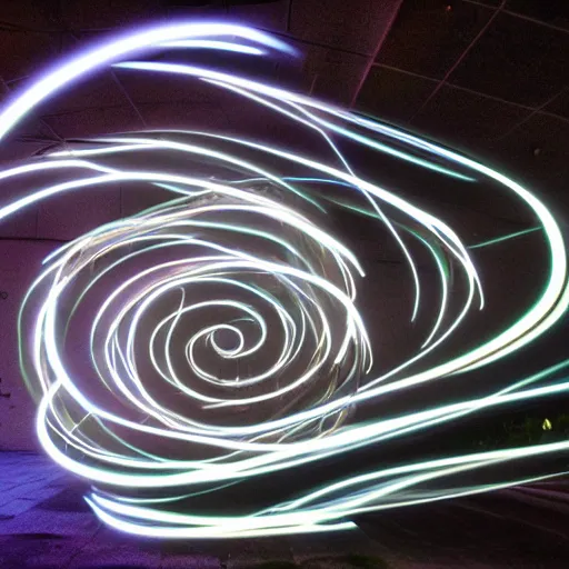 Image similar to endless spiral of time, photorealism, light art, lightpainting