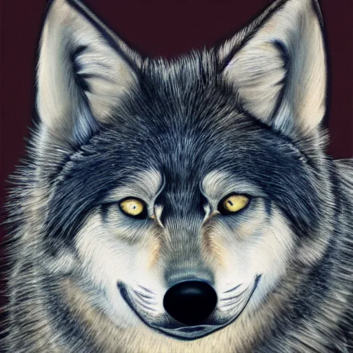 Prompt: realistic portrait of retarded wolf, eyes in different directions, very ugly, stupid