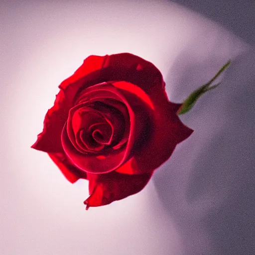 Prompt: a blood red rose blooming at night under the full moon 8 k hyperrealism