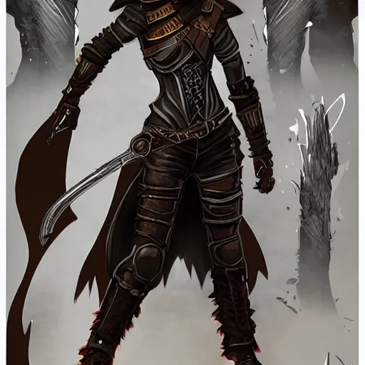 Image similar to A young female rogue in intricate leather armor + concept art + detailed character portrait