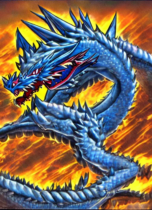 Prompt: blue eyes white dragon card from yu - gi - oh, high detail