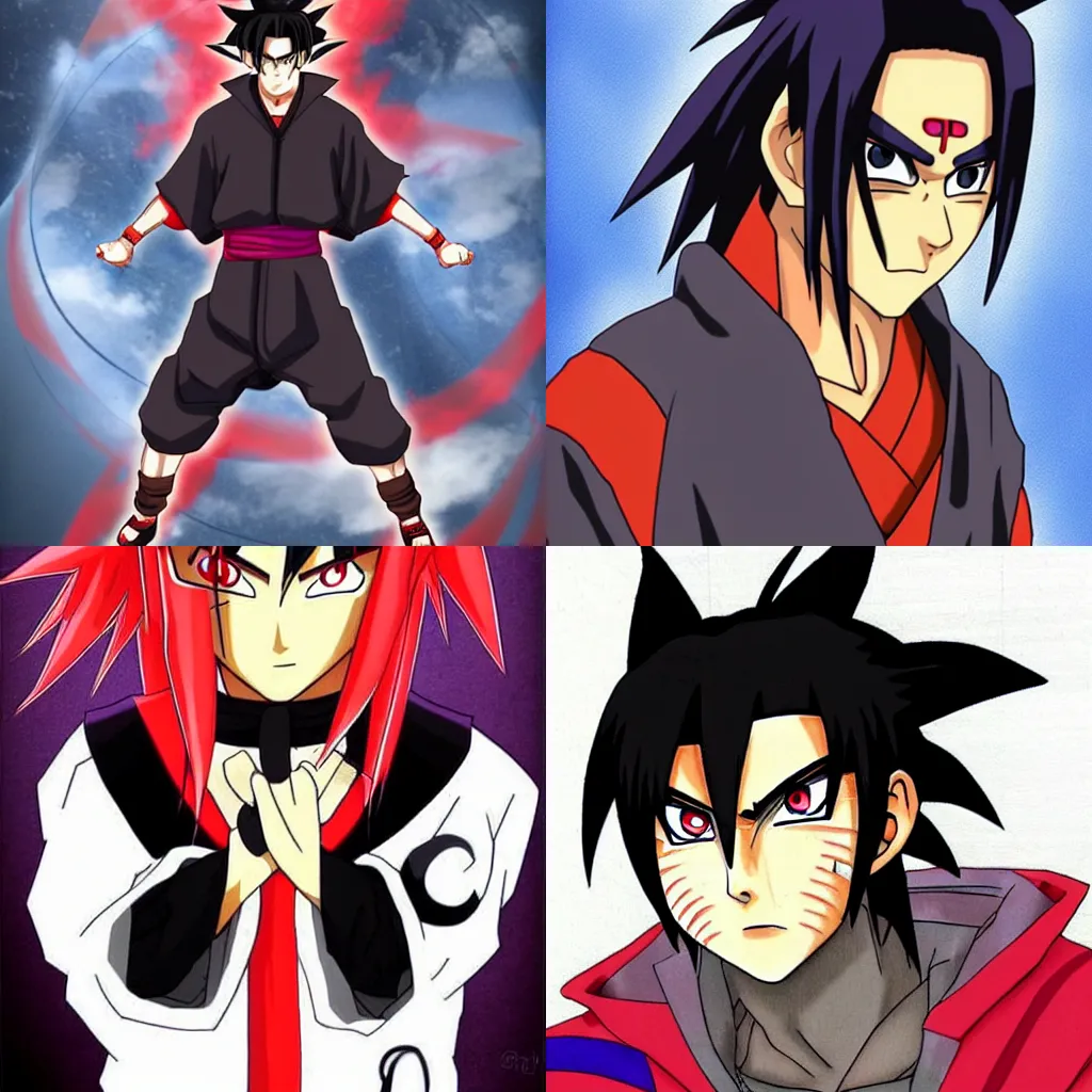 Prompt: fusion between itachi uchiha and goku