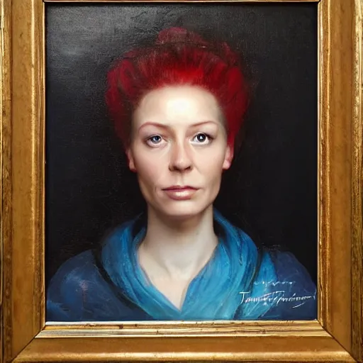 Prompt: portrait of a danish woman ( 3 5 ) from denmark in 2 0 2 1, an oil painting by ross tran and thomas kincade