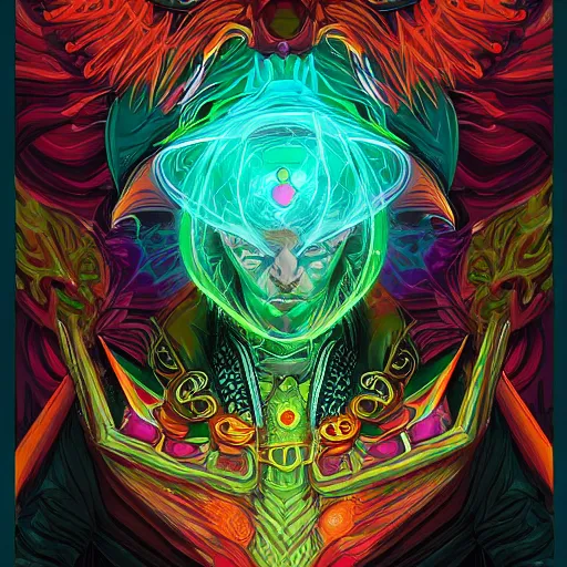 Image similar to digital painting of a powerful warlock, hyperdetailed, vivid colors, beautiful, magic spell, by Dan Mumford, trending on Artstation