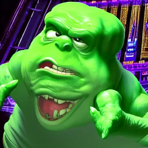 Image similar to awe inspiring Slimer from the movie Ghostbusters 8k hdr