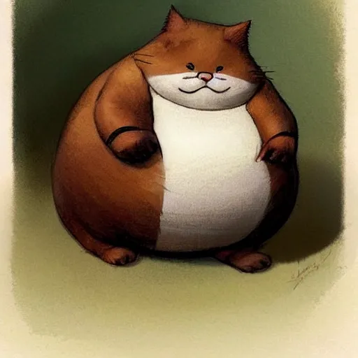 Image similar to ( ( ( ( ( obese rotund flabby cartoon cat. muted colors. ) ) ) ) ) by jean - baptiste monge!!!!!!!!!!!!!!!!!!!!!!!!!!! by beeple and james gilleard and justin gerard