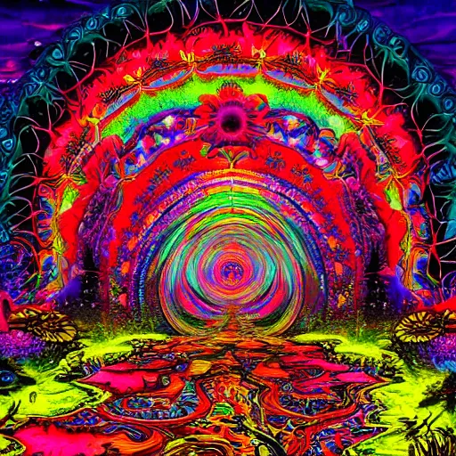 Prompt: euphoric wonderland, an eclectic psychedelic image to stimulate the senses and open the mind