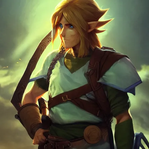 Prompt: a photorealistic dramatic fantasy render of link from zelda by wlop, artgerm, greg rutkowski, alphonse mucha, beautiful dynamic dramatic dark moody lighting, shadows, cinematic atmosphere, artstation, concept design art, octane render, 8 k