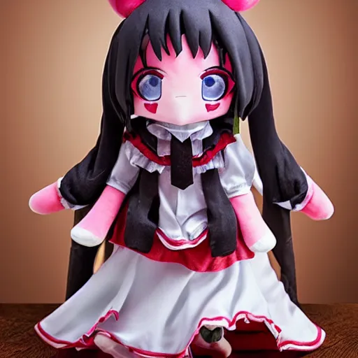Prompt: cute fumo plush of a devout girl from a secret cult, the order of the burning shadow, studio lighting, chaotic evil