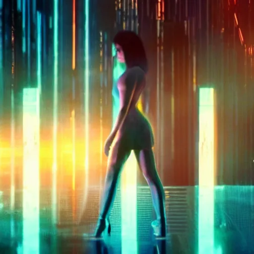 Image similar to A hologram of Hatsune miki in blade runner 2049, still from the movie