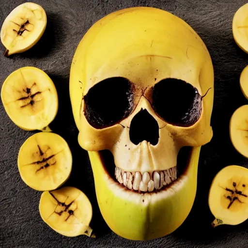 Prompt: a skull made out of bananas, national geographic