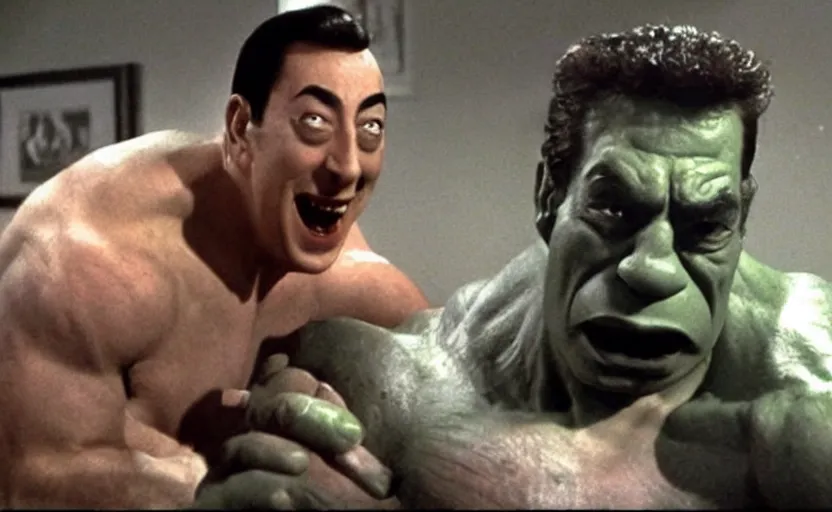 Image similar to peewee herman as the hulk, cinematic movie still