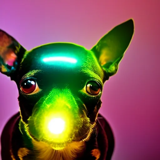 Image similar to colorful disco ball in the shape of a chihuahua, stunning, 4 k