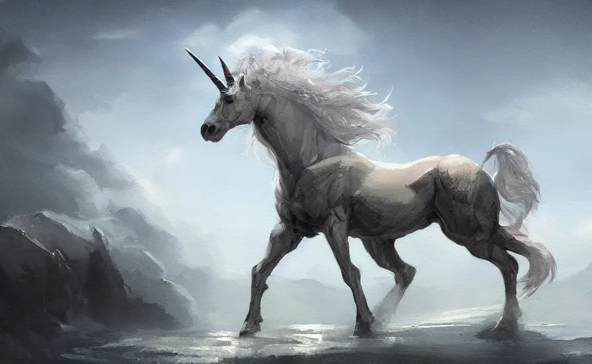 Image similar to a painting of a unicorn trending on artstation in the style of greg rutkowski