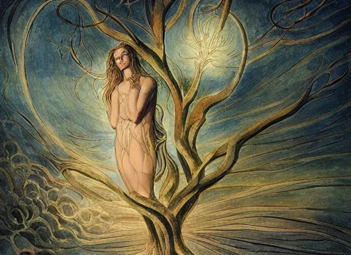 Image similar to most beautiful tree lance seeker of wisdom gentile in the style of william blake, terese nielsen, detailed, intricate, steve argyle, most beatiful faces, cinematic, dramatic lighting, 8 k resolution, pastoral fantastic reality