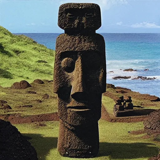 Prompt: rapa nui moai by studio ghibli