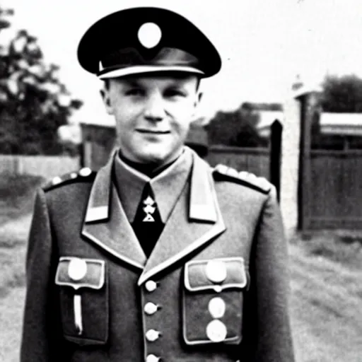 Image similar to Justin Truedau wearing a nazi uniform, colorized