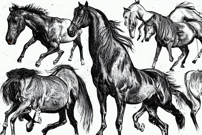 Image similar to in the style of neurographic drawing of a field of horse