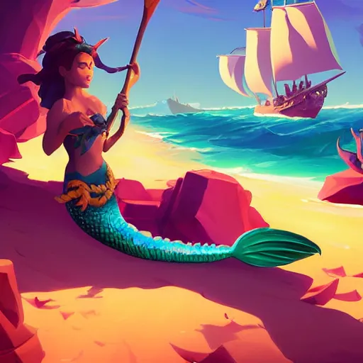 Image similar to painting mermaid treasure on sea of thieves game avatar hero smooth face median photoshop filter cutout vector, behance hd by jesper ejsing, by rhads, makoto shinkai and lois van baarle, ilya kuvshinov, rossdraws global illumination