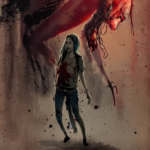 Image similar to clementine from the waking dead the last season been eaten by a couple of zombie by greg rutkowski