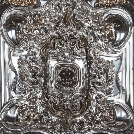 Image similar to baroque maximalist hyperdetailed chrome blob