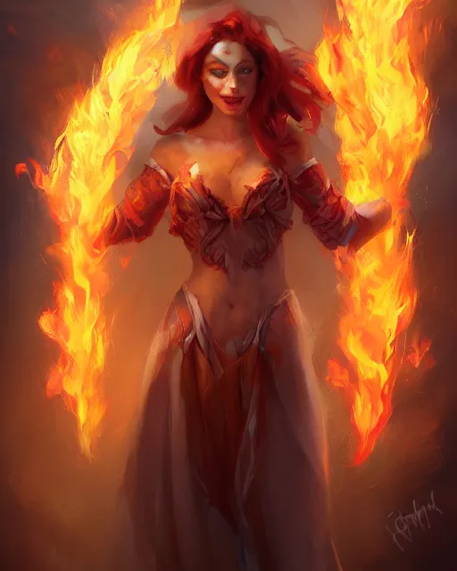 Prompt: Pyromaniac Lina Inverse by Daniel Gerhartz, trending on ArtStation