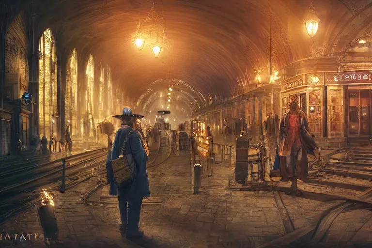 Image similar to some wizard waiting in hogwart train station in quiet dark city, hyper detailed, orange red blue tones dramatic lighting, cgsociety, realistic, hyper detailed, insane details, intricate, dramatic lighting, hypermaximalist, golden ratio, rule of thirds, octane render, weta digital, micro details, ultra wide angle, artstation trending, 8 k,