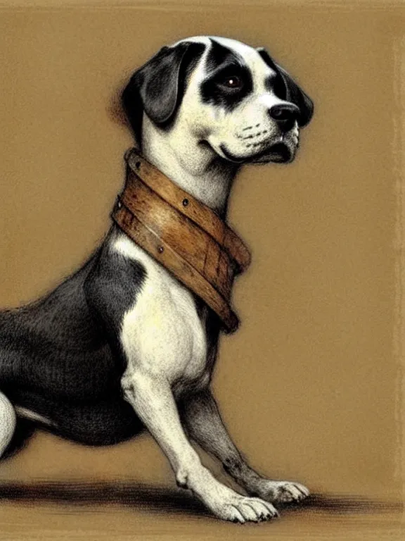 Prompt: a dog with a huge bone, muted colors, by jean - baptiste monge