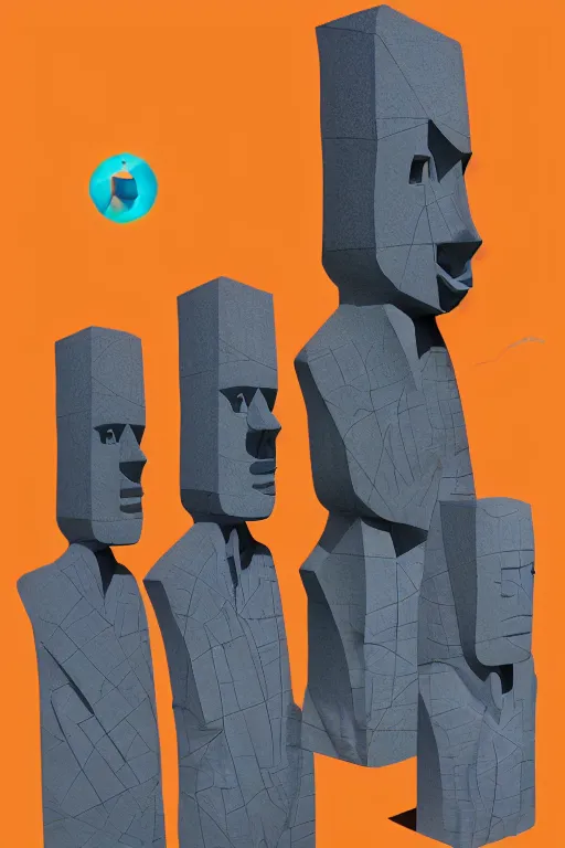 Image similar to cubist moai statue cutout digital illustration cartoon colorful beeple