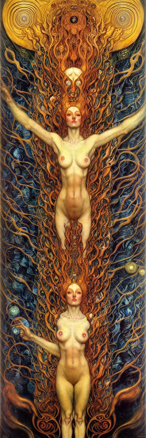 Image similar to Divine Chaos Engine by Karol Bak, Jean Delville, William Blake, Gustav Klimt, and Vincent Van Gogh, symbolist, visionary