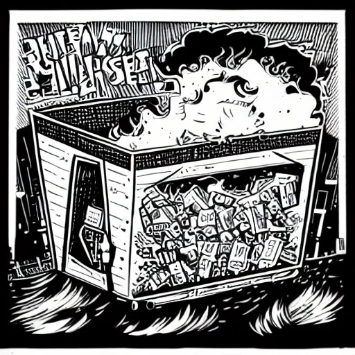 Prompt: Dumpster on fire by Mcbess