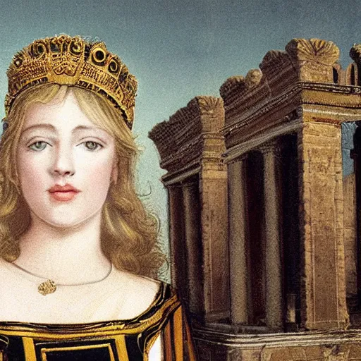 Prompt: young blonde girl coronated as roman empress