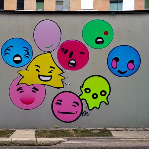 Prompt: spray paint graffiti of emojis in style of Banksy