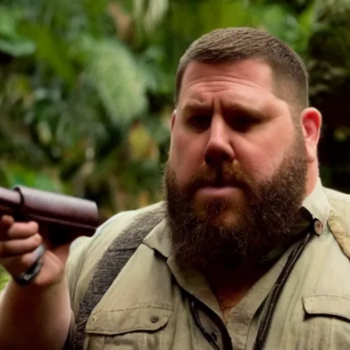 Image similar to a screen still of nick frost in jumanji.