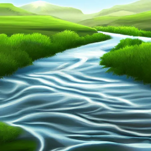 Image similar to digital art painting of a river running through the plains, very mediocre, not detailed at all.