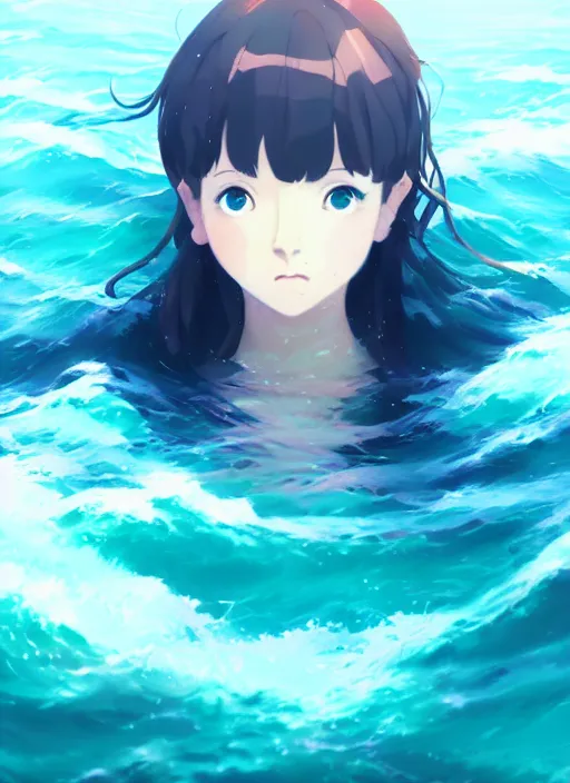 Prompt: portrait of a cute girl swimming in the ocean, illustration concept art anime key visual, very trippy and abstract, trending pixiv fanbox by wlop and greg rutkowski and makoto shinkai and studio ghibli and kyoto animation