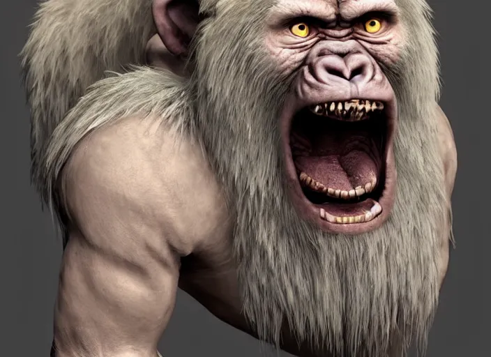 Image similar to extremely scary angry old tough rough looking albino warrior gorilla. scars, scary, gruffness, interesting 3 d character concept by square enix, in the style of league of legends, hyper detailed, cinematic, final fantasy, character concept, ray tracing, fur details, maya, c 4 d, artstation