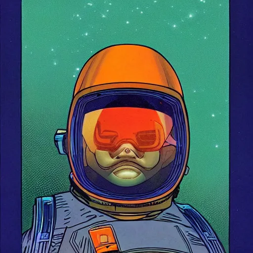 Prompt: Moebius portrait of a space mining operative, tense look, amazing sci-fi portrait, 1980s sci-fi