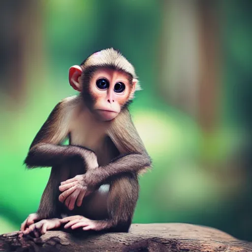 Image similar to very very very very cute chibi baby fruit monkey, portrait, pixar style, forest background, cinematic lighting, award winning creature portrait photography