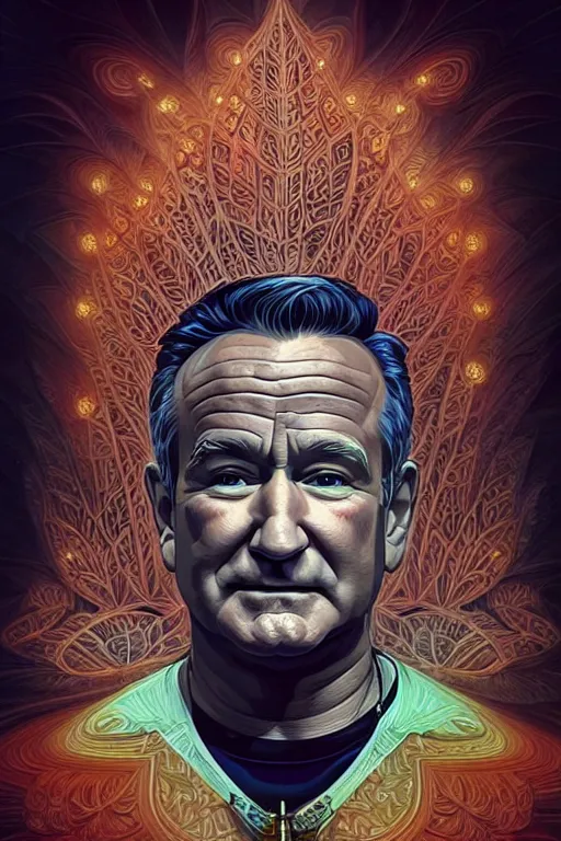 Image similar to robin williams portrait inspired by fast and furious, art deco, fantasy, intricate art deco leaf designs, elegant, highly detailed fractals, sharp focus, art by artgerm and beeple and greg rutkowski and wlop