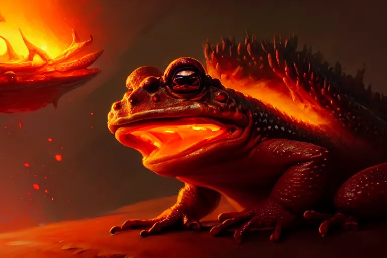 Image similar to fire toad, photorealistic, trending on artstation, by bayard wu, anna podedworna, gaston bussiere, greg rutkowski