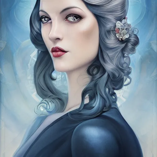 Image similar to an art nouveau, ( streamline moderne ), multi - racial portrait in the style of anna dittmann and charlie bowater and chanthara. very large, clear, expressive, and intelligent eyes. centered, ultrasharp focus, dramatic lighting, photorealistic digital matte painting, intricate symmetrical ultra detailed background.