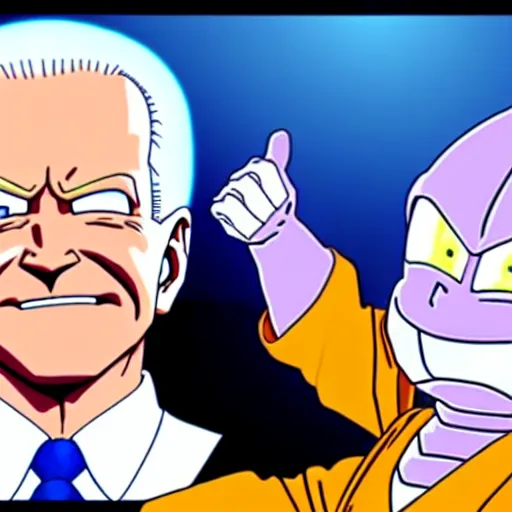 Image similar to : president biden and freeza, anime cartoon style, crunchy roll, dragonball z